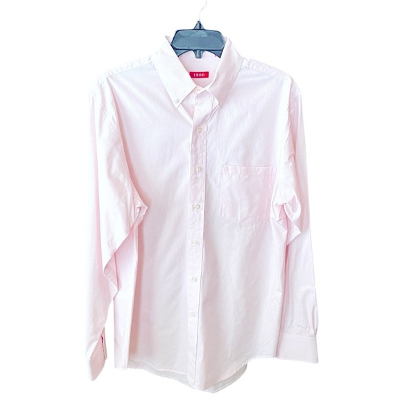 Izod men’s long sleeve button down pinstriped shirt Valentines Easter M pink - Picture 1 of 10